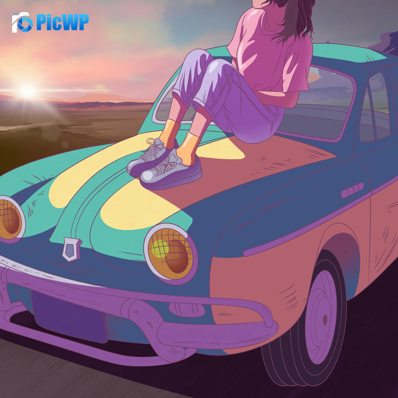 Lofi girl Sunset 6K Fold Wallpaper