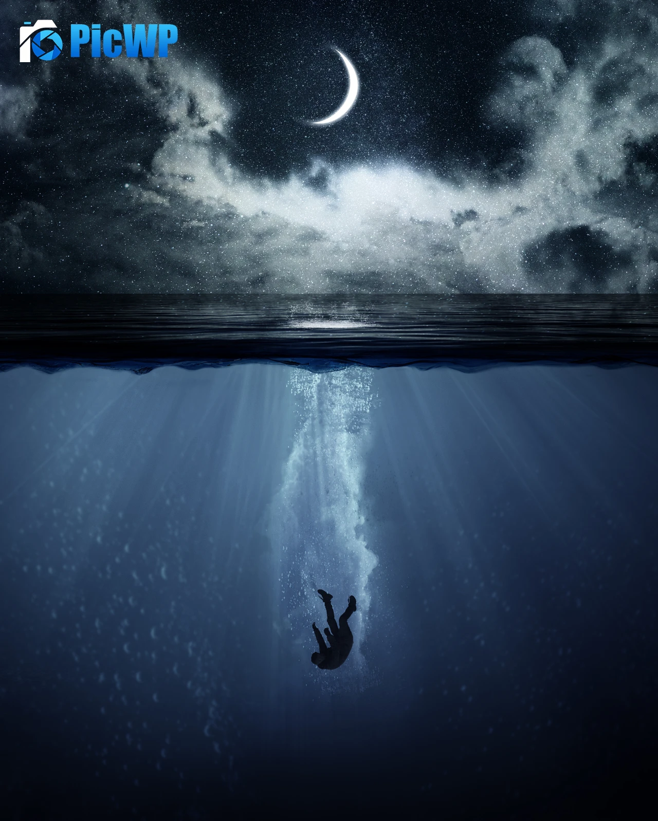 Underwater Crescent Moon 6K Mobile Wallpaper
