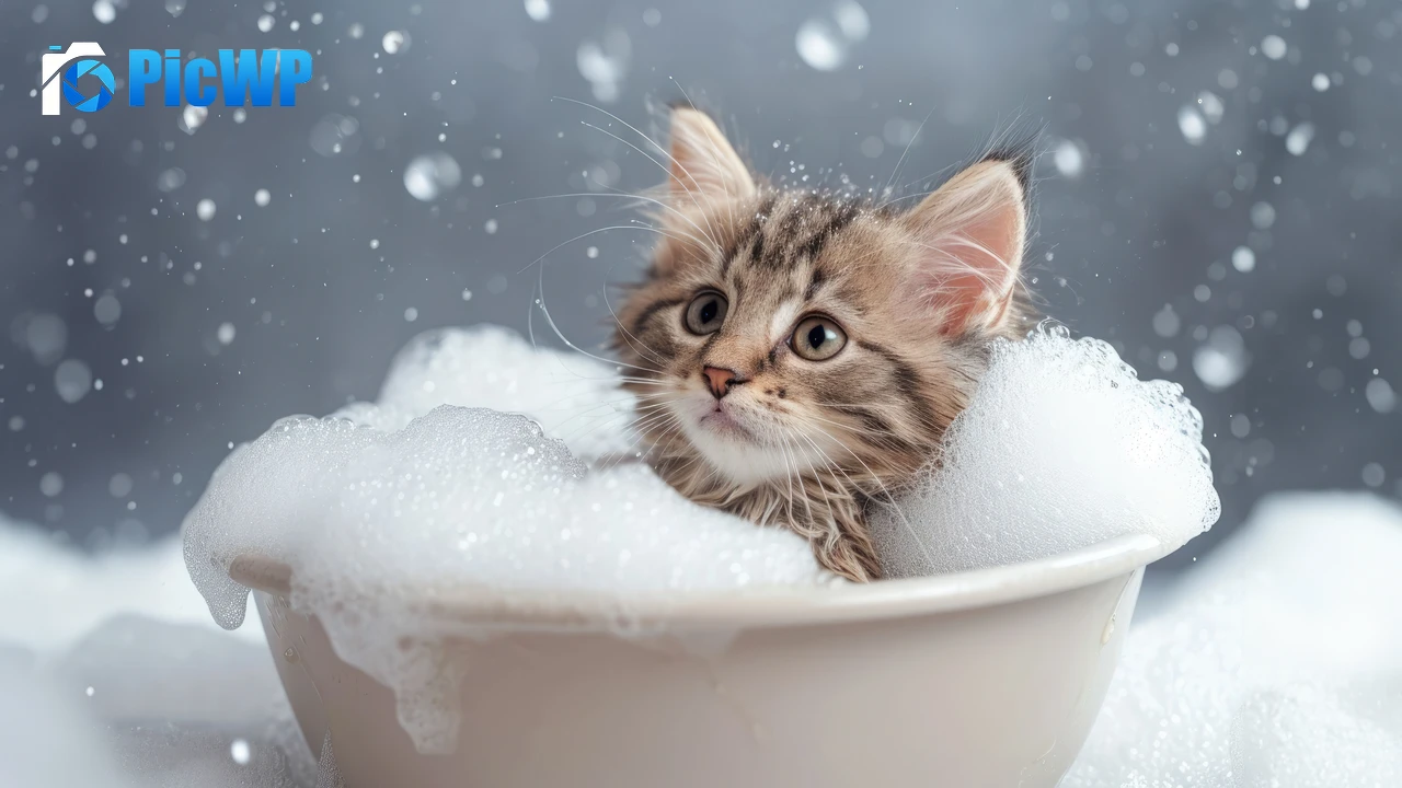 Kitten Bath time 6K PC Wallpaper
