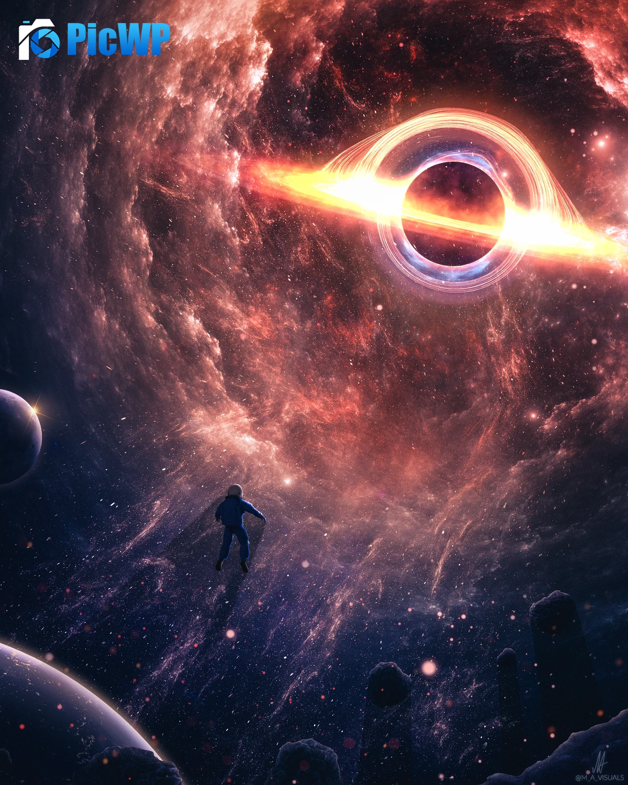 Astronaut Black hole 5K Mobile Wallpaper