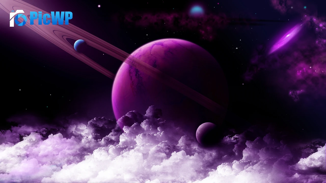 Purple Planet Saturn Rings 7K PC Wallpaper