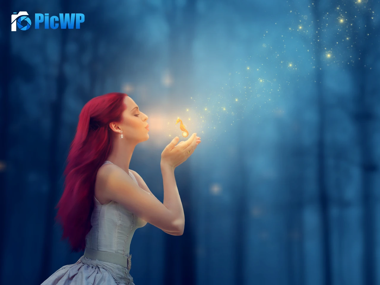 Fantasy girl Seahorse 5K PC Wallpaper