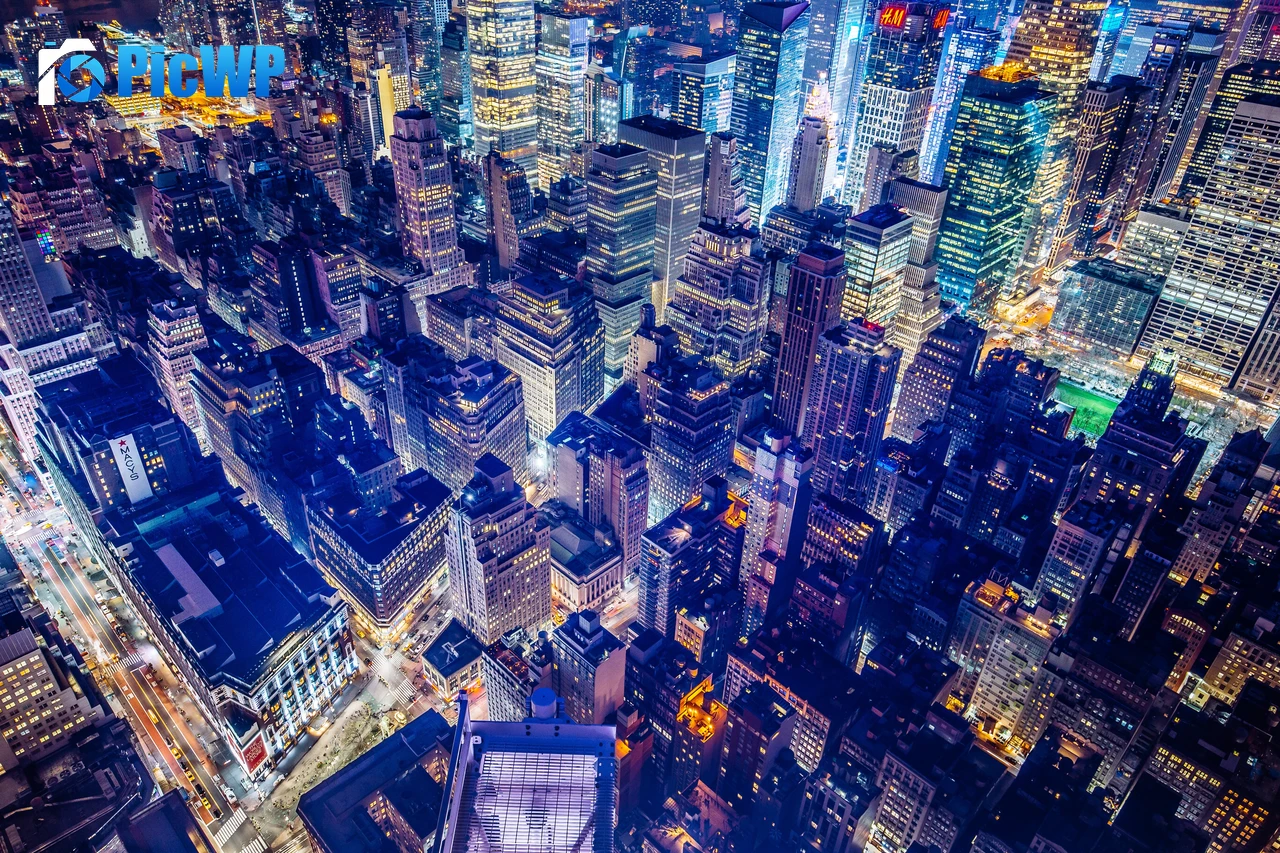 New York City Aerial view Night 6K PC Wallpaper