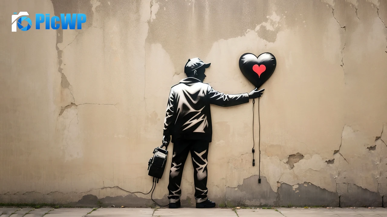 Heart balloon Graffiti 6K PC Wallpaper