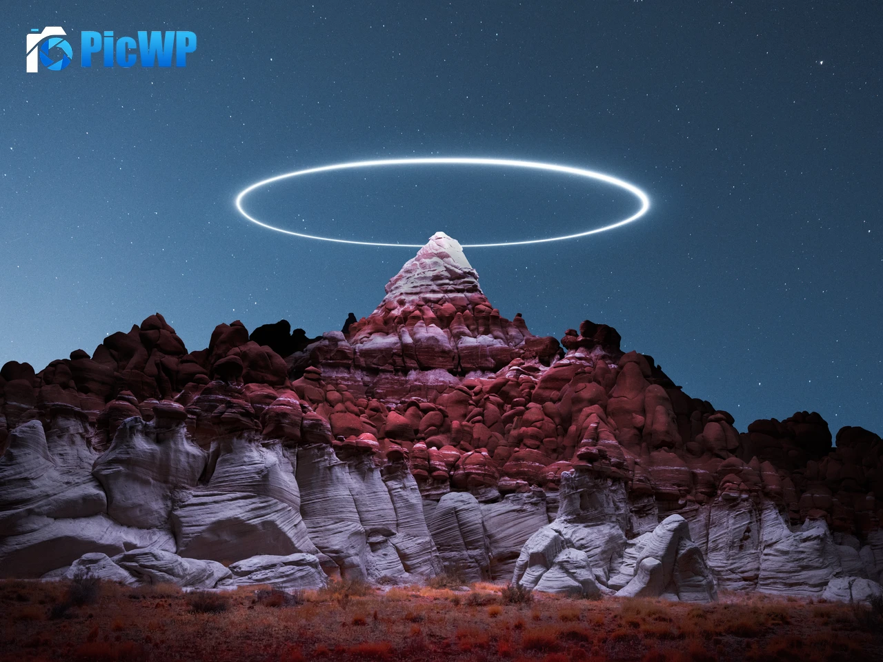 Circle light Mountain Peak 5K PC Wallpaper