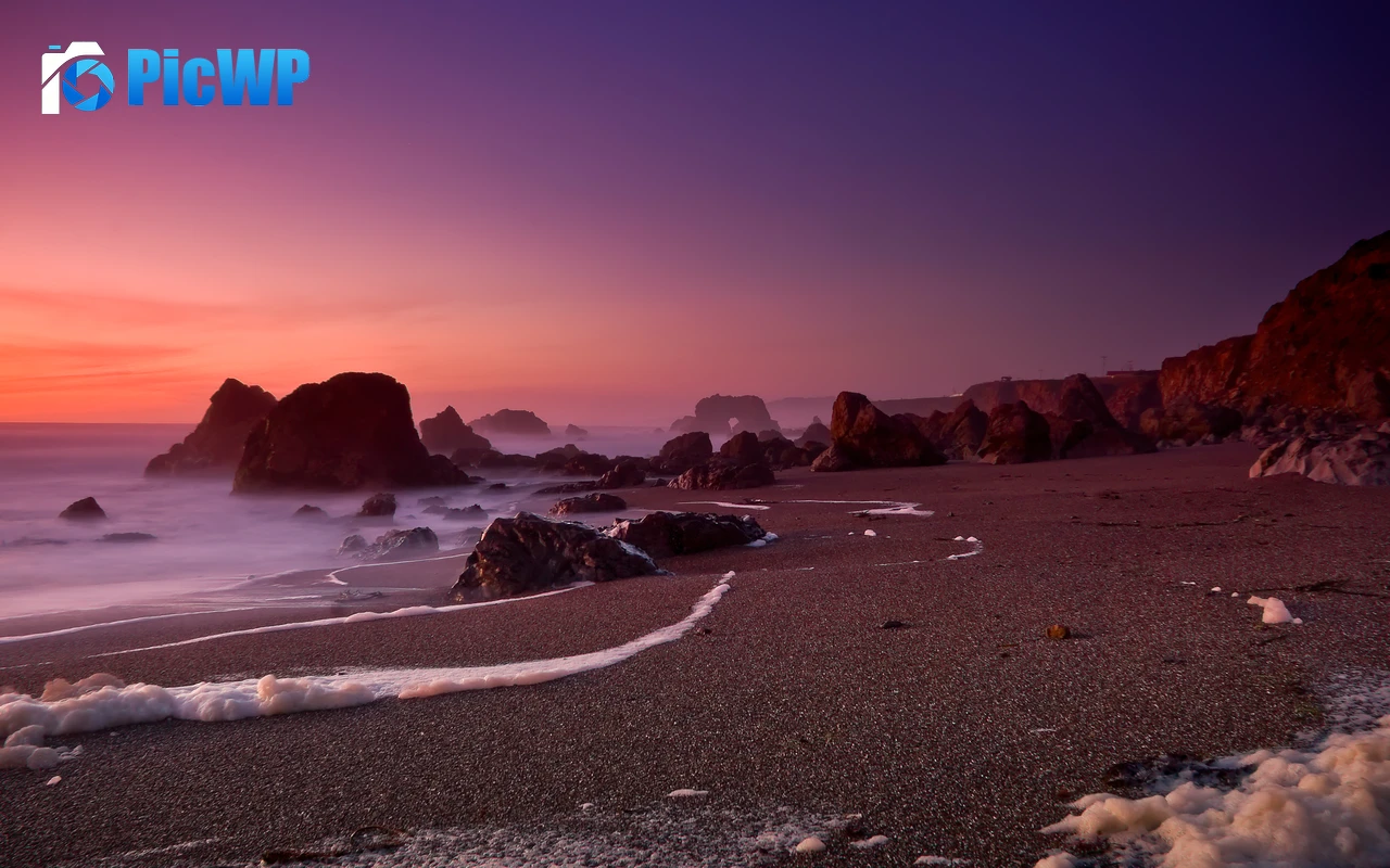 Rocky shore Sunset 6K PC Wallpaper