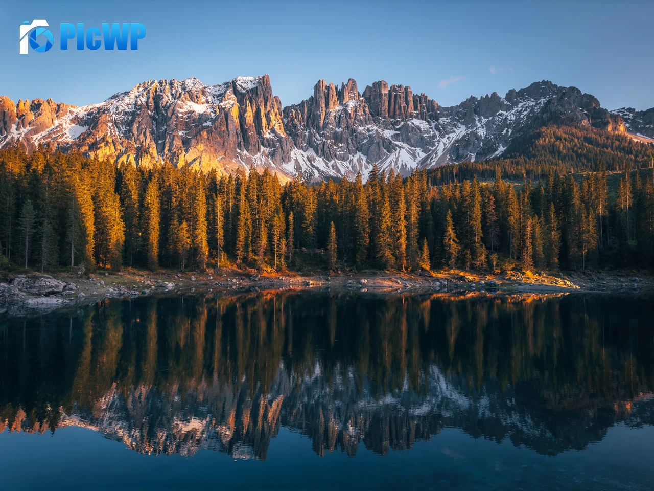 Dolomites Karersee Lake 9K PC Wallpaper