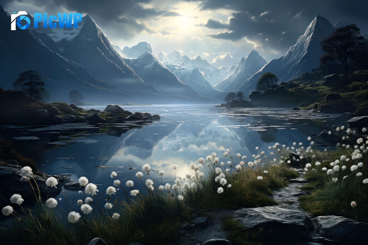 Alpine lake Moonlight 8K PC Wallpaper
