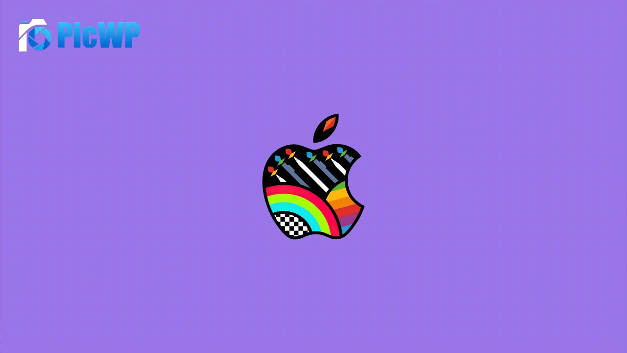 Apple logo Purple background 8K PC Wallpaper