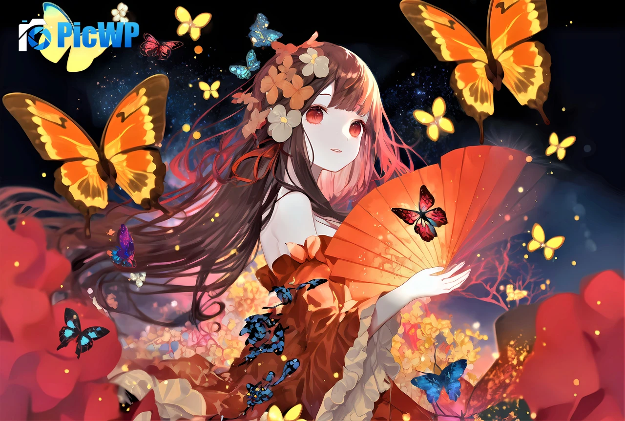 Anime girl Butterflies 7K PC Wallpaper