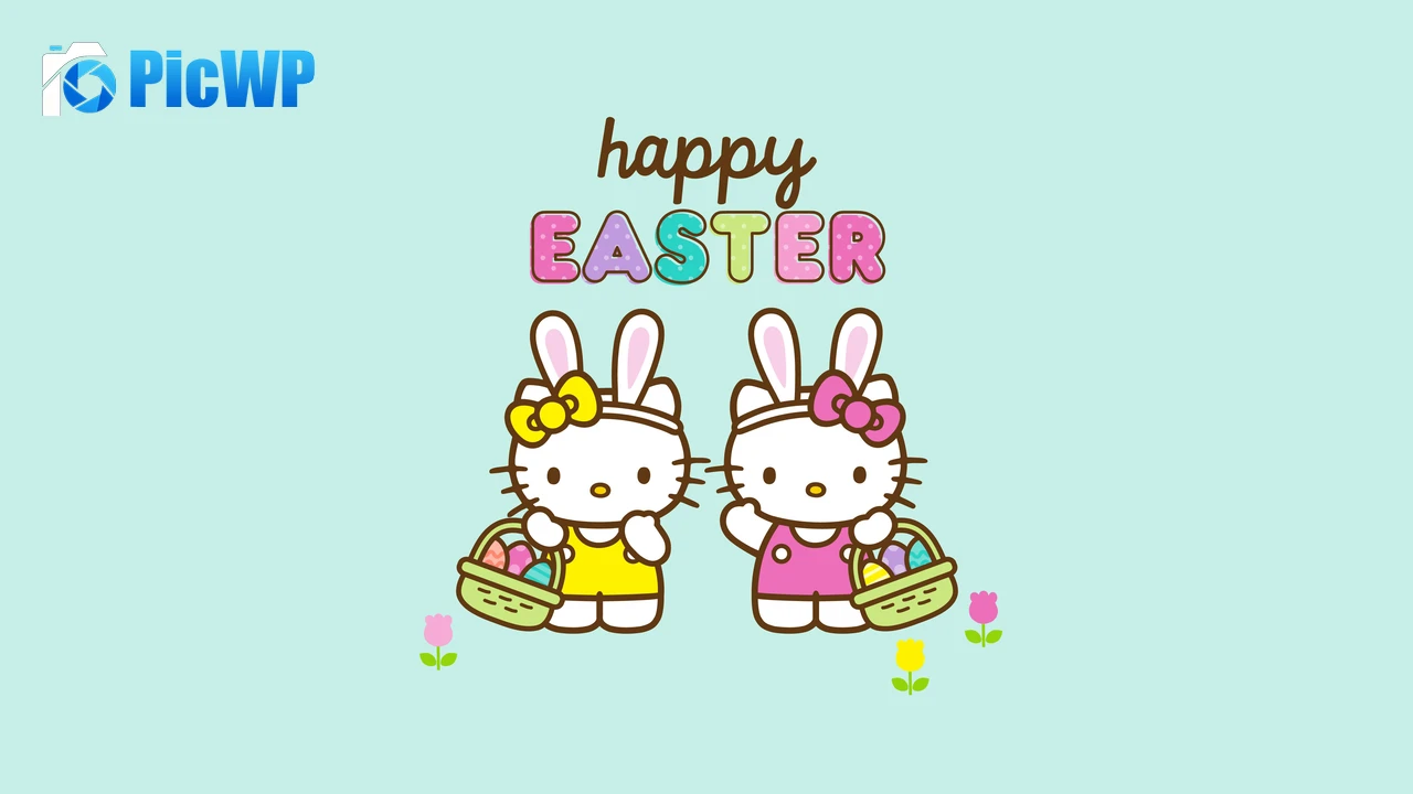 Happy Easter Cute hello kitties 6K PC Wallpaper