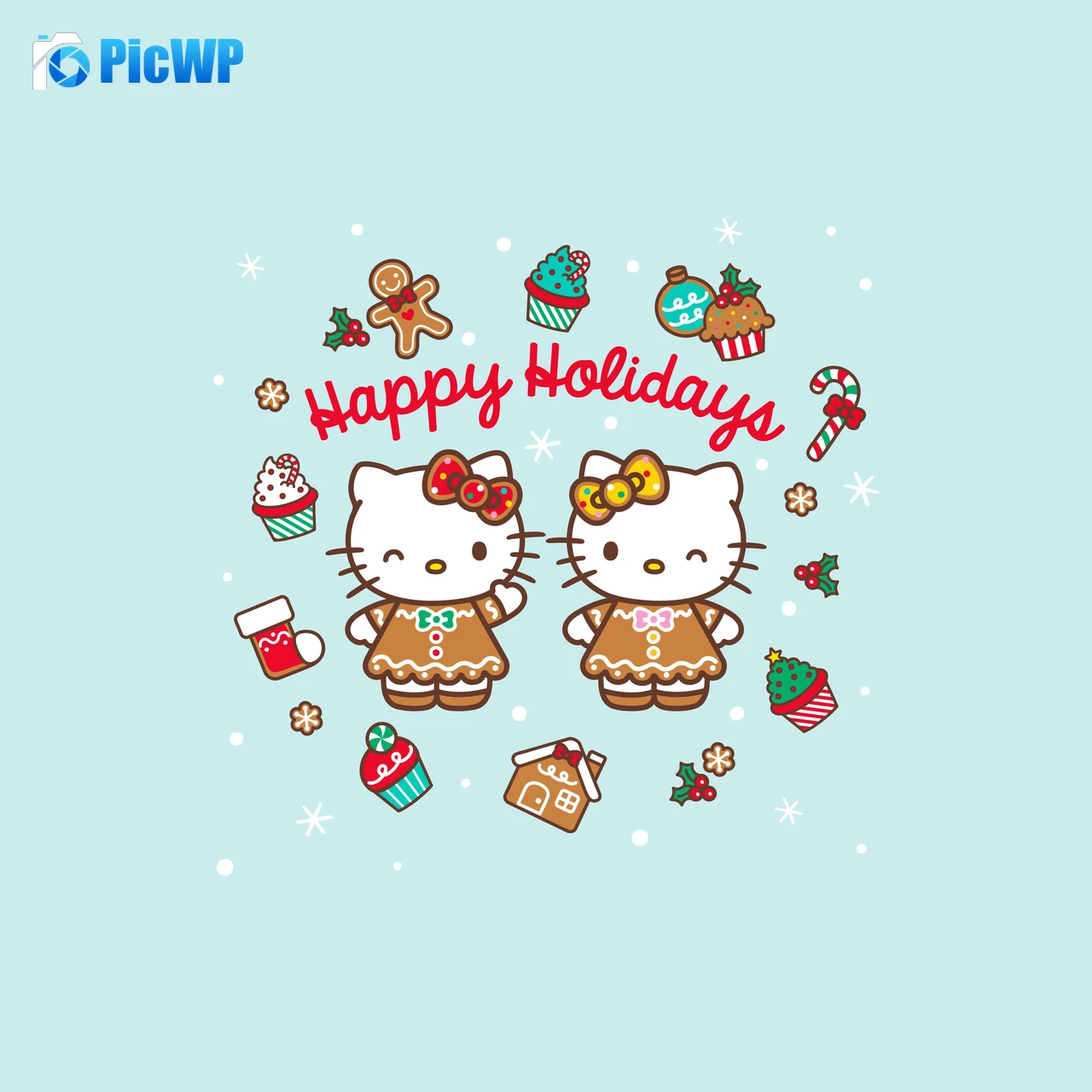 Happy holidays Cute hello kitties 4K Fold Wallpaper